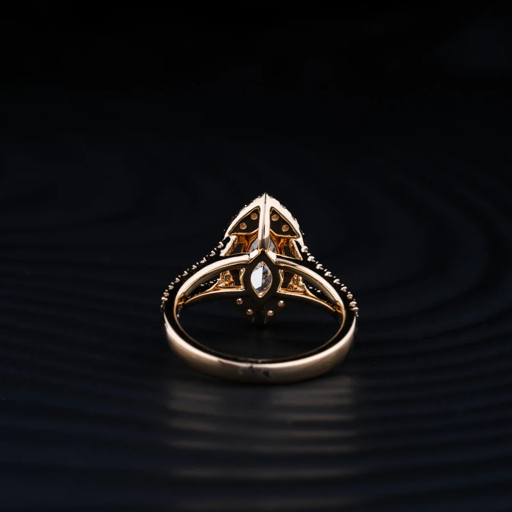 14K Yellow Gold Marquise Cut Halo Split Shank Ring with Lab Grown Diamonds - 2.67 Carat Total Diamond Weight, 2.01 Carat Center D VS1 - Covaloro Fine Jewelry - Image 3