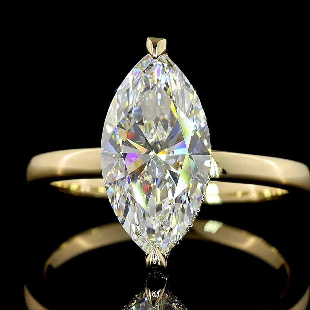 14K Yellow Gold Marquise Cut Hidden Halo Ring - 2.50 Carats F VVS2 Lab Diamond Center with 0.22 Carats Halo Diamonds - Total 2.72 Carats - Covaloro Fine Jewelry - Image 2
