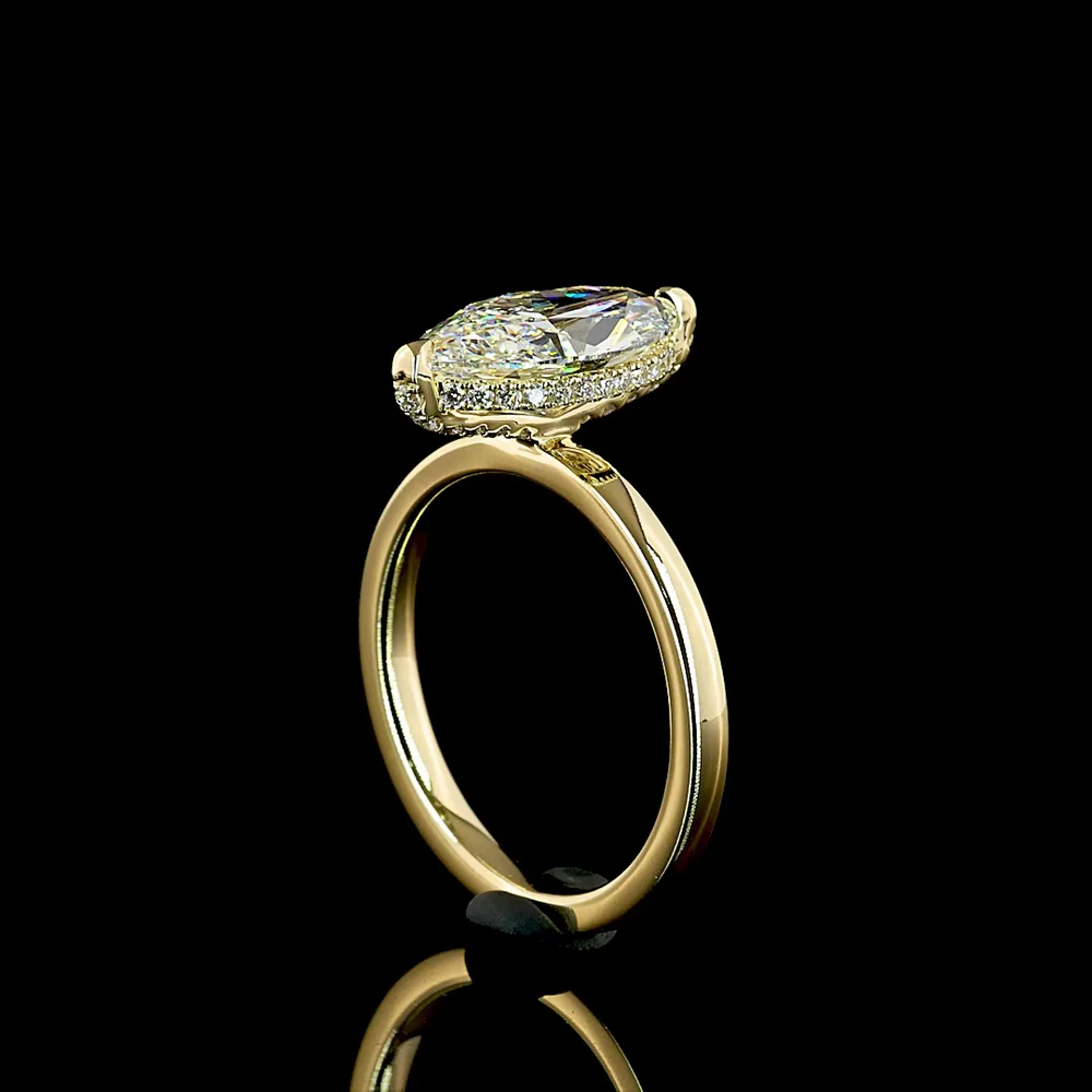 14K Yellow Gold Marquise Cut Hidden Halo Ring - 2.50 Carats F VVS2 Lab Diamond Center with 0.22 Carats Halo Diamonds - Total 2.72 Carats - Covaloro Fine Jewelry - Image 3