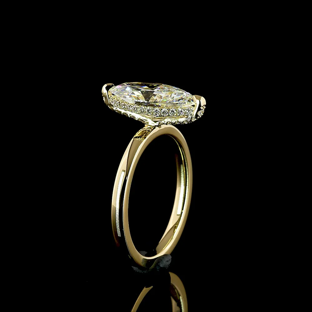 14K Yellow Gold Marquise Cut Hidden Halo Ring - 2.50 Carats F VVS2 Lab Diamond Center with 0.22 Carats Halo Diamonds - Total 2.72 Carats - Covaloro Fine Jewelry - Image 4