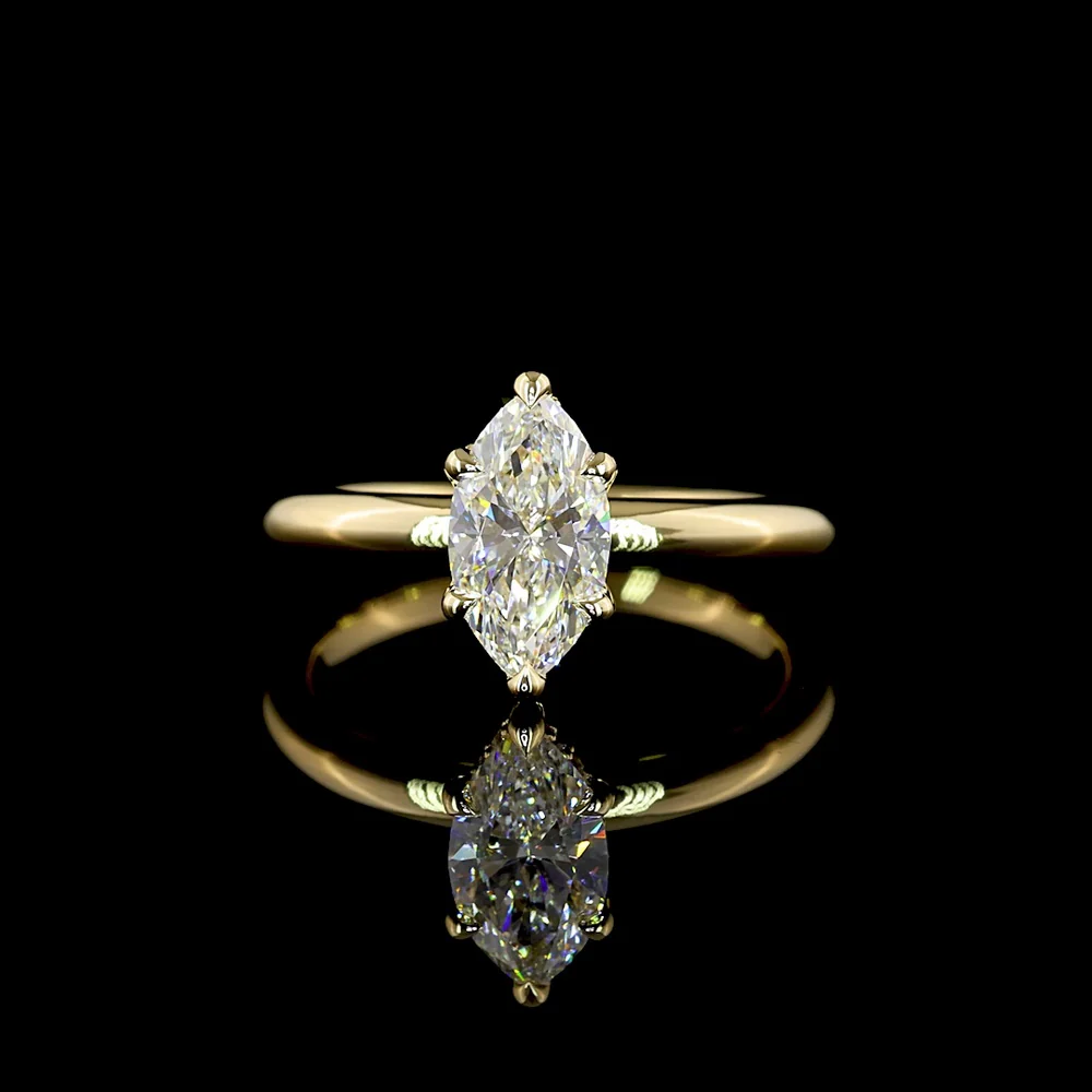 14K Yellow Gold Marquise Cut Hidden Halo Ring with 1.06 Carat Lab-Grown Center Diamond and 0.05 Carat Brilliant Accent Diamonds - Total 1.11 Carats, IGI Certified - Covaloro Fine Jewelry