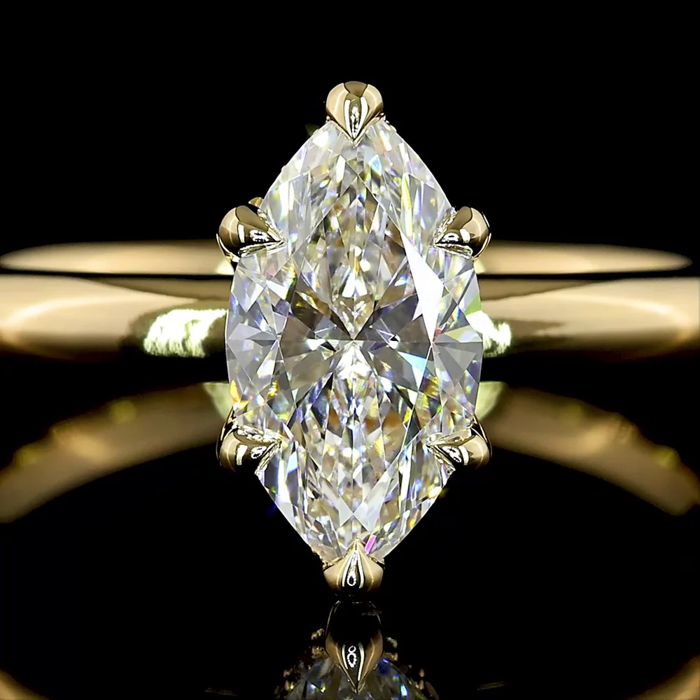 14K Yellow Gold Marquise Cut Hidden Halo Ring with 1.06 Carat Lab-Grown Center Diamond and 0.05 Carat Brilliant Accent Diamonds - Total 1.11 Carats, IGI Certified - Covaloro Fine Jewelry - Image 2