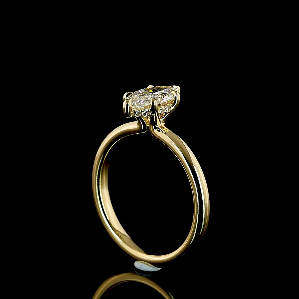 14K Yellow Gold Marquise Cut Hidden Halo Ring with 1.06 Carat Lab-Grown Center Diamond and 0.05 Carat Brilliant Accent Diamonds - Total 1.11 Carats, IGI Certified - Covaloro Fine Jewelry - Image 3