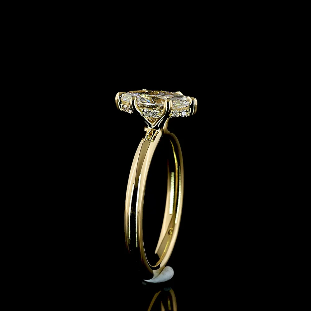 14K Yellow Gold Marquise Cut Hidden Halo Ring with 1.06 Carat Lab-Grown Center Diamond and 0.05 Carat Brilliant Accent Diamonds - Total 1.11 Carats, IGI Certified - Covaloro Fine Jewelry - Image 4