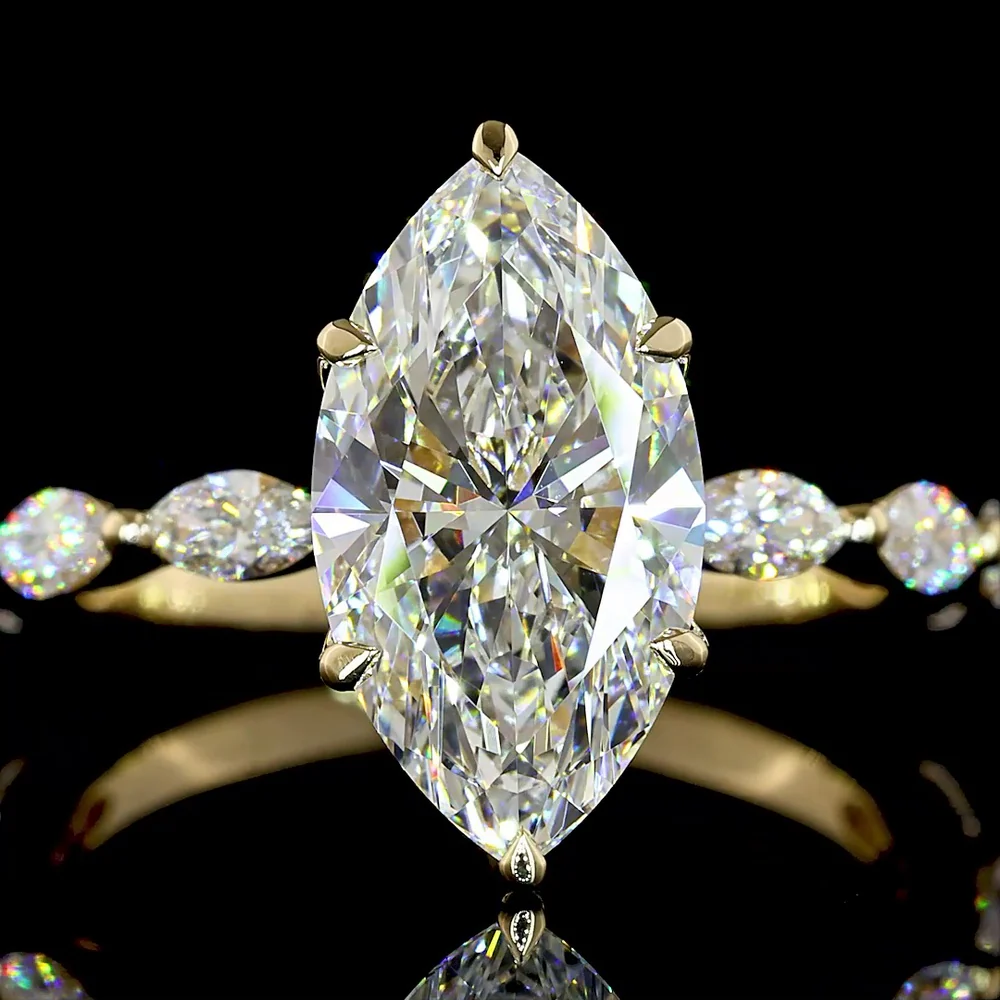 14K Yellow Gold Marquise Cut Hidden Halo Ring with 2.50 Carat Lab Diamond Center and Accent Stones - 3.13 Total Carat Weight - Covaloro Fine Jewelry - Image 2