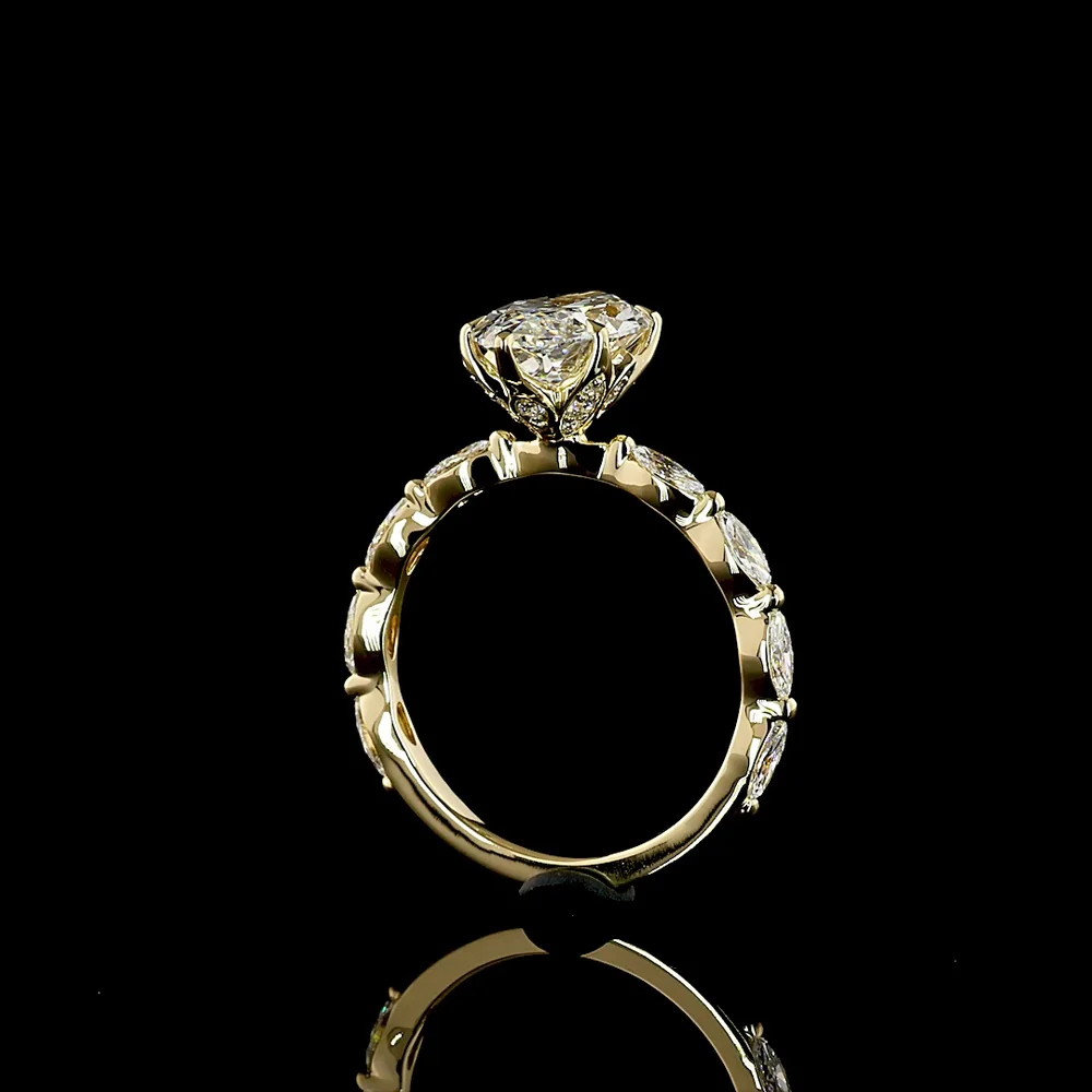 14K Yellow Gold Marquise Cut Hidden Halo Ring with 2.50 Carat Lab Diamond Center and Accent Stones - 3.13 Total Carat Weight - Covaloro Fine Jewelry - Image 3