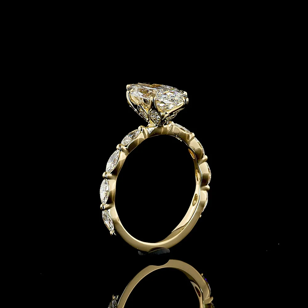 14K Yellow Gold Marquise Cut Hidden Halo Ring with 2.50 Carat Lab Diamond Center and Accent Stones - 3.13 Total Carat Weight - Covaloro Fine Jewelry - Image 4