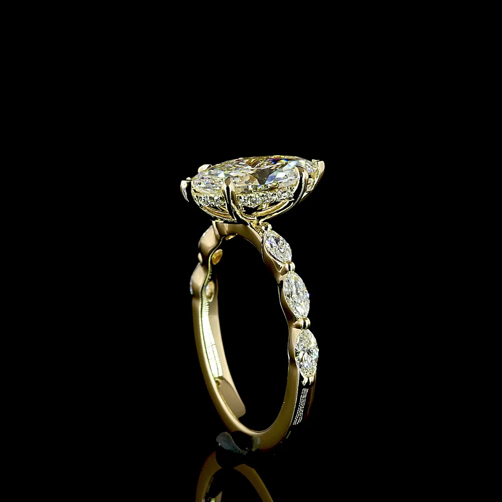 14K Yellow Gold Marquise Cut Hidden Halo Ring with Alternating Marquise and Brilliant Diamond Band - 2.02 Carat Total Diamond Weight, D VVS2 Center Lab Diamond - Covaloro Fine Jewelry - Image 3