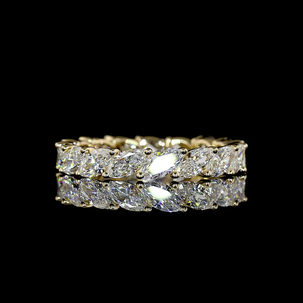 14K Yellow Gold Marquise Cut Inclined Eternity Band with 17 Lab Diamonds - 2.22 Total Carat Weight - Covaloro Fine Jewelry