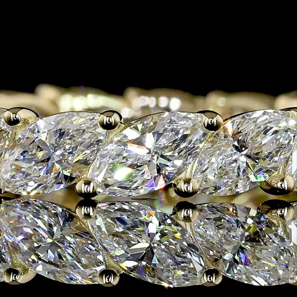 14K Yellow Gold Marquise Cut Inclined Eternity Band with 17 Lab Diamonds - 2.22 Total Carat Weight - Covaloro Fine Jewelry - Image 2