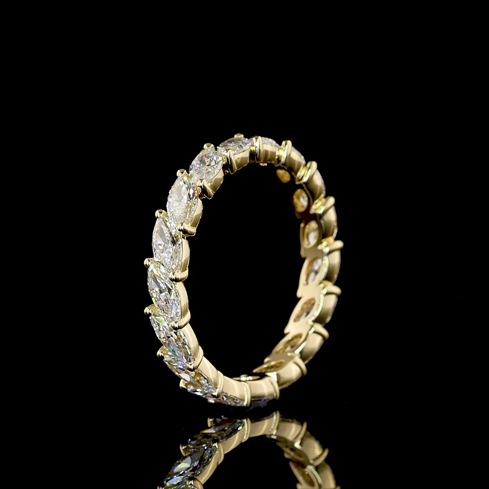 14K Yellow Gold Marquise Cut Inclined Eternity Band with 17 Lab Diamonds - 2.22 Total Carat Weight - Covaloro Fine Jewelry - Image 4