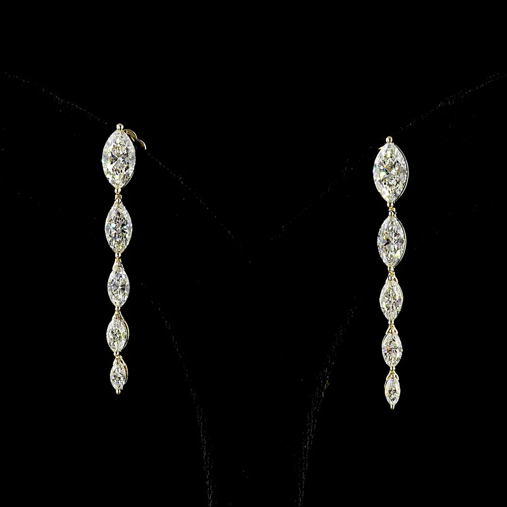14K Yellow Gold Marquise Cut Lab Diamond Drop Earrings - 4.05 Carat Total Weight, D-F Color, VVS2 Clarity - Covaloro Fine Jewelry
