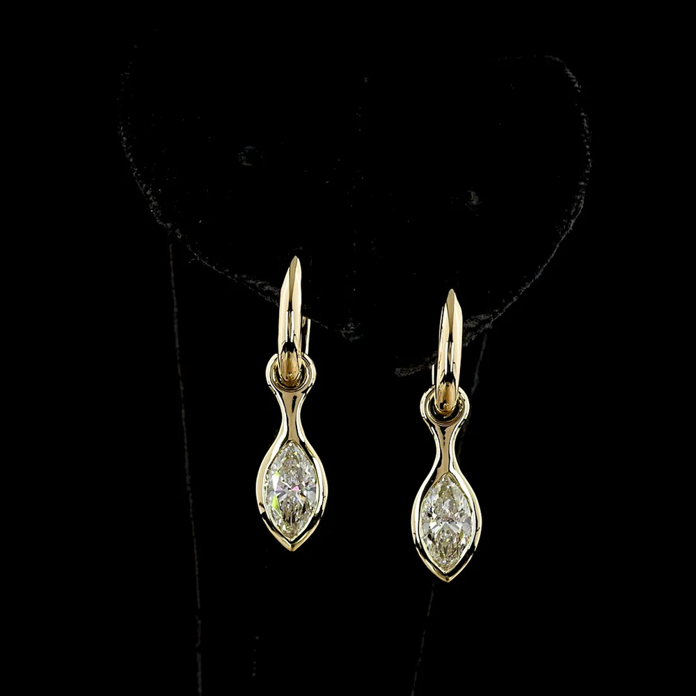 14K Yellow Gold Marquise Cut Lab Diamond Drop Earrings with Bezel Setting - 2.03 Carats Total Diamond Weight E-F VVS1 - Covaloro Fine Jewelry