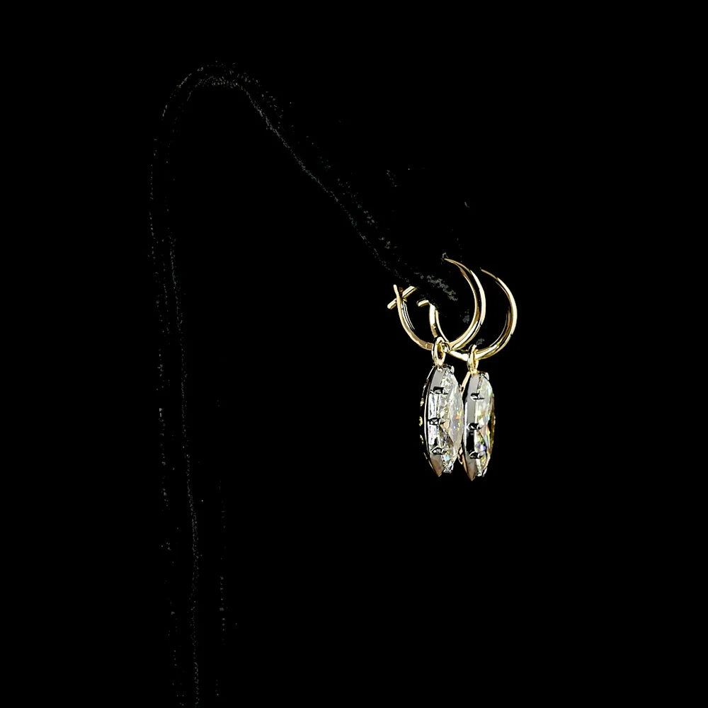 14K Yellow Gold Marquise Cut Lab Diamond Drop Earrings with Black Rhodium Bezel Accents - 3.09 Carat Total Weight - Covaloro Fine Jewelry - Image 3