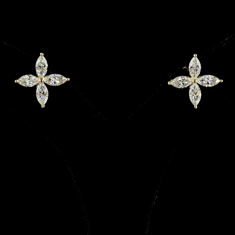 14K Yellow Gold Marquise Cut Lab Diamond Floral Stud Earrings - 2.22 Carats Total Diamond Weight, E-F Color, VS Clarity - Covaloro Fine Jewelry