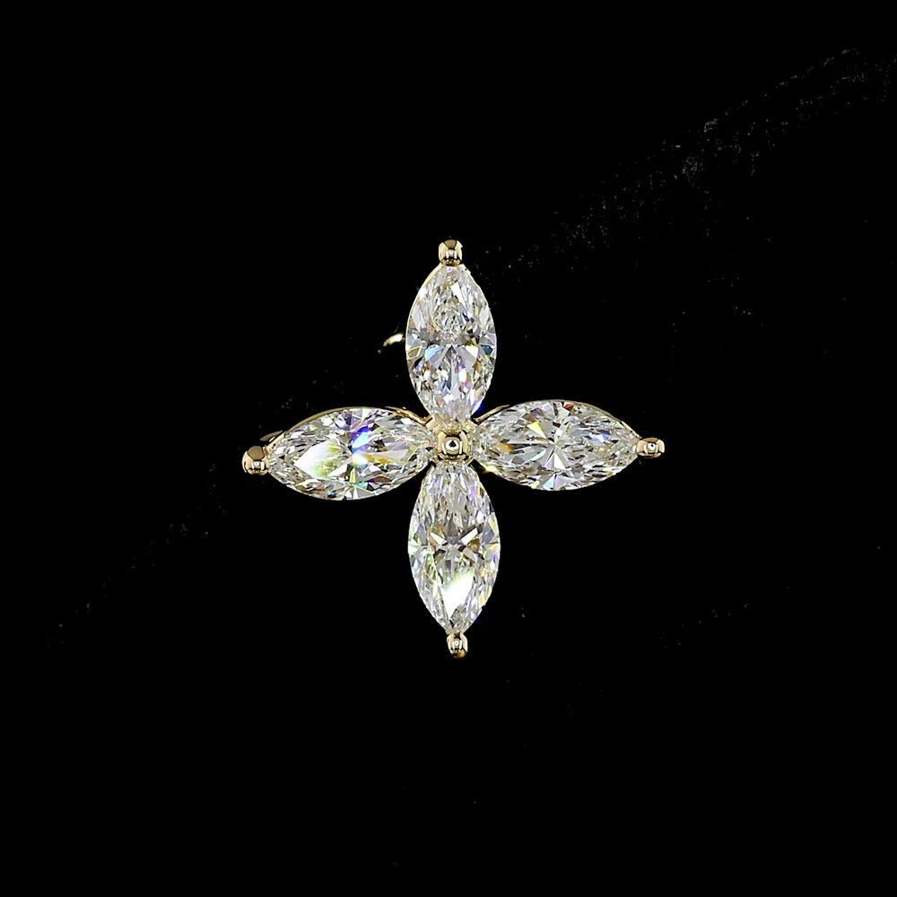 14K Yellow Gold Marquise Cut Lab Diamond Floral Stud Earrings - 2.22 Carats Total Diamond Weight, E-F Color, VS Clarity - Covaloro Fine Jewelry - Image 2