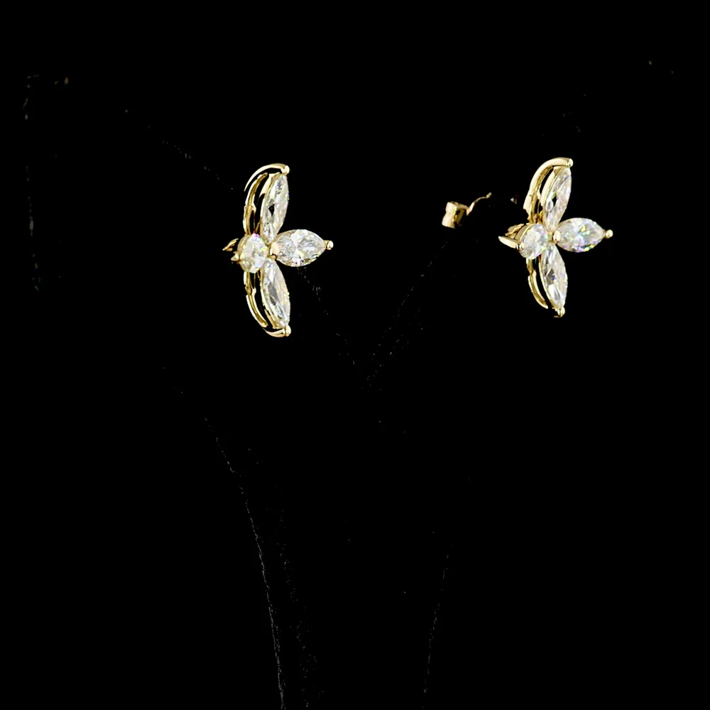 14K Yellow Gold Marquise Cut Lab Diamond Floral Stud Earrings - 2.22 Carats Total Diamond Weight, E-F Color, VS Clarity - Covaloro Fine Jewelry - Image 3