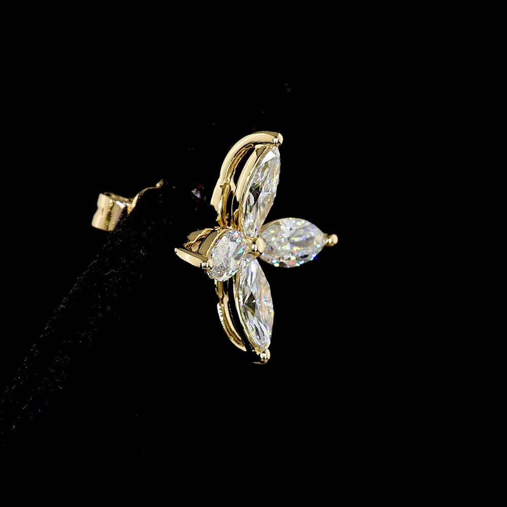 14K Yellow Gold Marquise Cut Lab Diamond Floral Stud Earrings - 2.22 Carats Total Diamond Weight, E-F Color, VS Clarity - Covaloro Fine Jewelry - Image 4