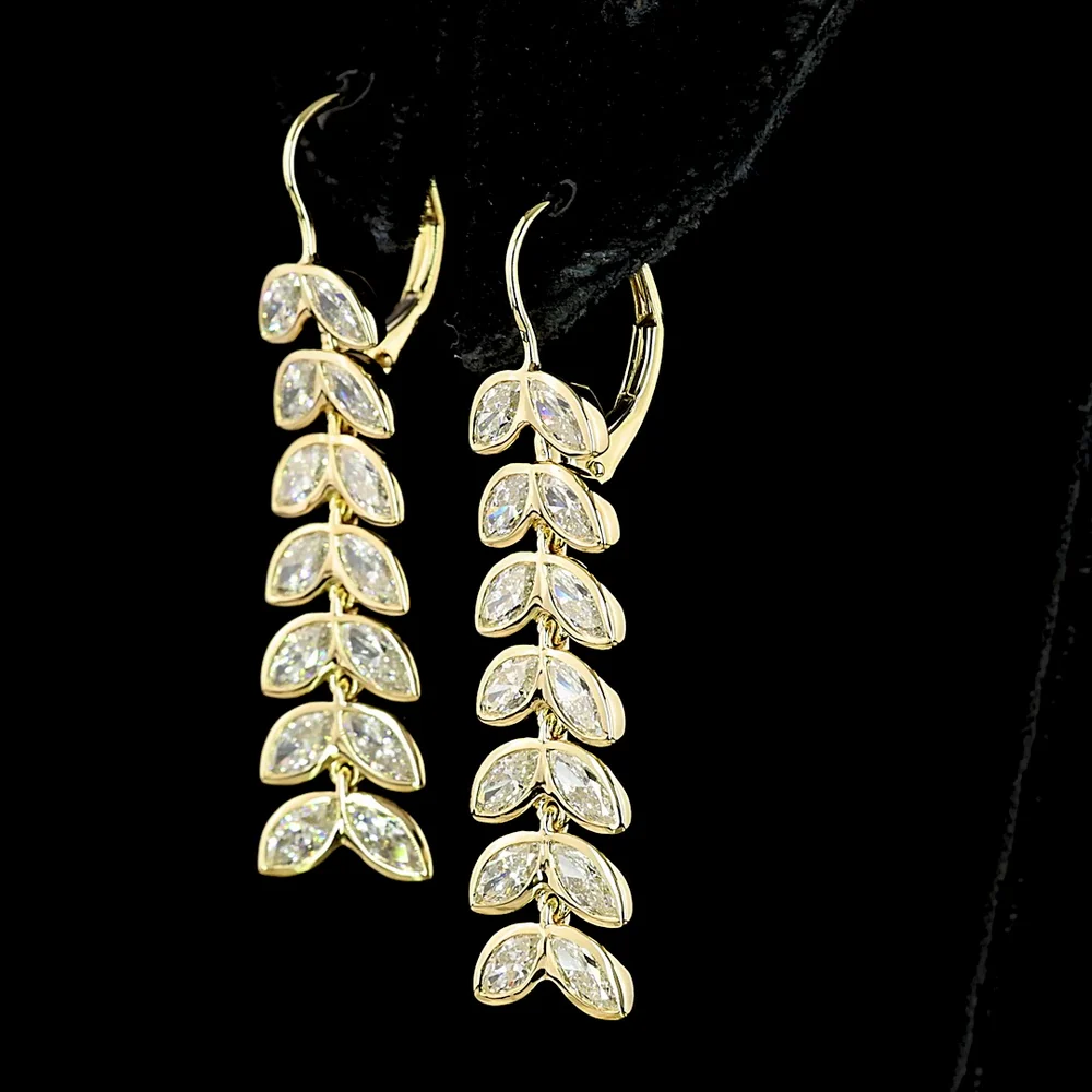 14K Yellow Gold Marquise Cut Lab Diamond Hanging Drop Earrings - 3.31 Carats Total Diamond Weight - Covaloro Fine Jewelry