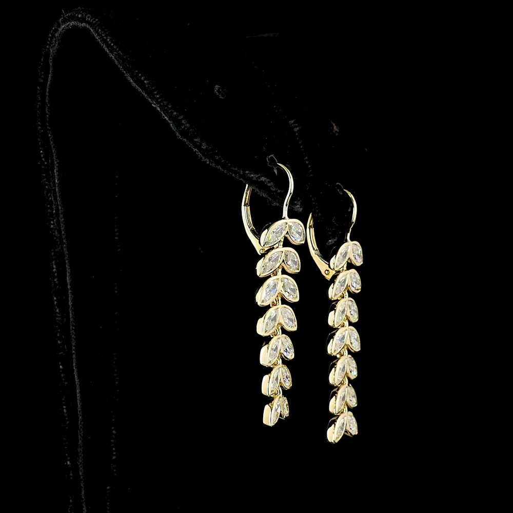 14K Yellow Gold Marquise Cut Lab Diamond Hanging Drop Earrings - 3.31 Carats Total Diamond Weight - Covaloro Fine Jewelry - Image 2