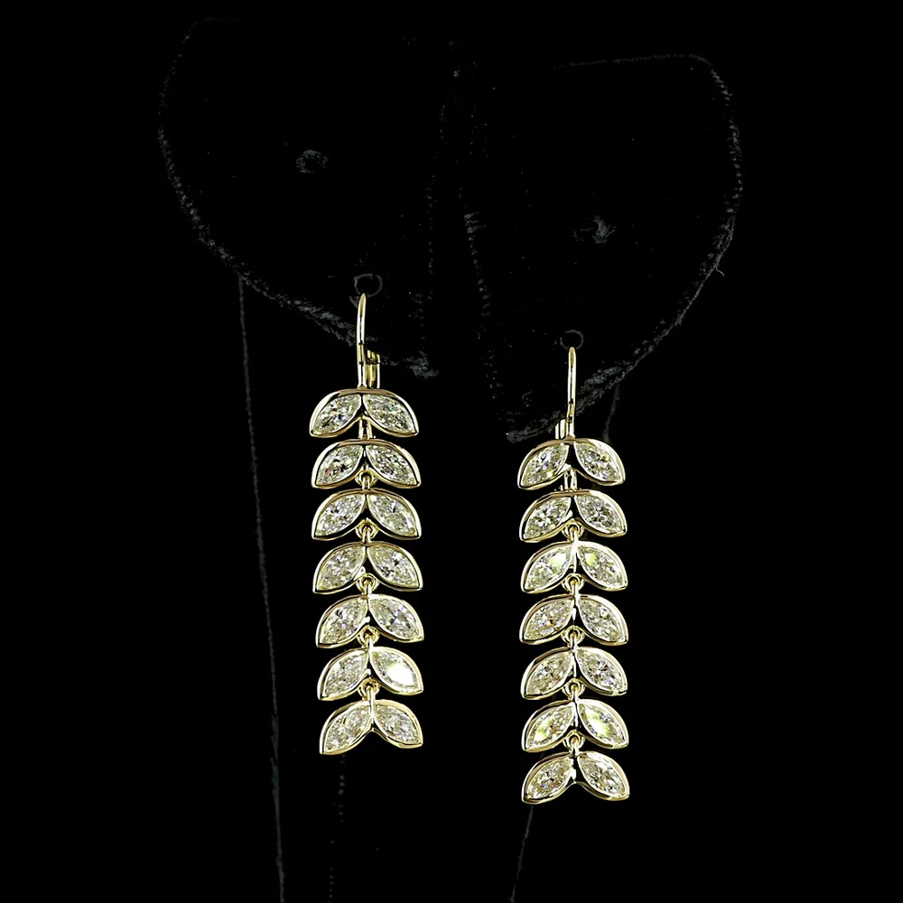 14K Yellow Gold Marquise Cut Lab Diamond Hanging Drop Earrings - 3.31 Carats Total Diamond Weight - Covaloro Fine Jewelry - Image 3