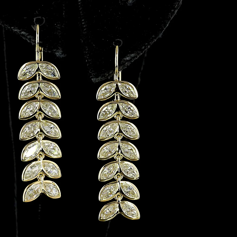 14K Yellow Gold Marquise Cut Lab Diamond Hanging Drop Earrings - 3.31 Carats Total Diamond Weight - Covaloro Fine Jewelry - Image 4