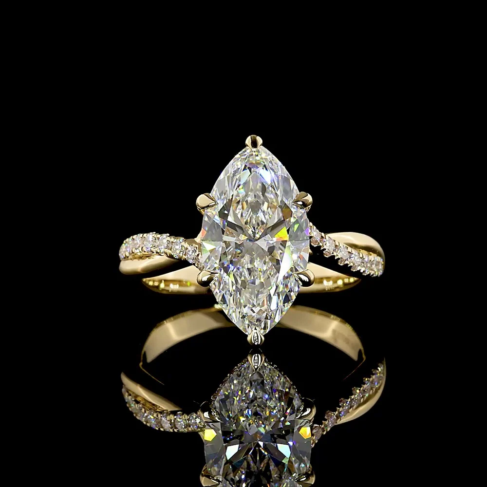 14K Yellow Gold Marquise Cut Lab Diamond Hidden Halo Ring - 3.35 Carat Total Weight with F VS1 Center Stone - Covaloro Fine Jewelry