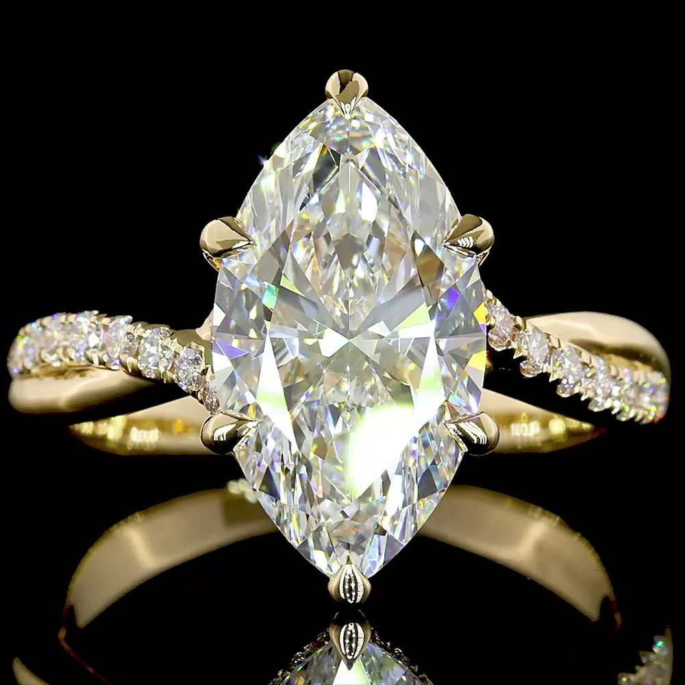 14K Yellow Gold Marquise Cut Lab Diamond Hidden Halo Ring - 3.35 Carat Total Weight with F VS1 Center Stone - Covaloro Fine Jewelry - Image 2