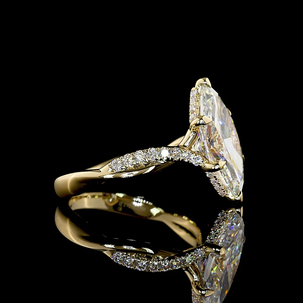 14K Yellow Gold Marquise Cut Lab Diamond Hidden Halo Ring - 3.35 Carat Total Weight with F VS1 Center Stone - Covaloro Fine Jewelry - Image 3