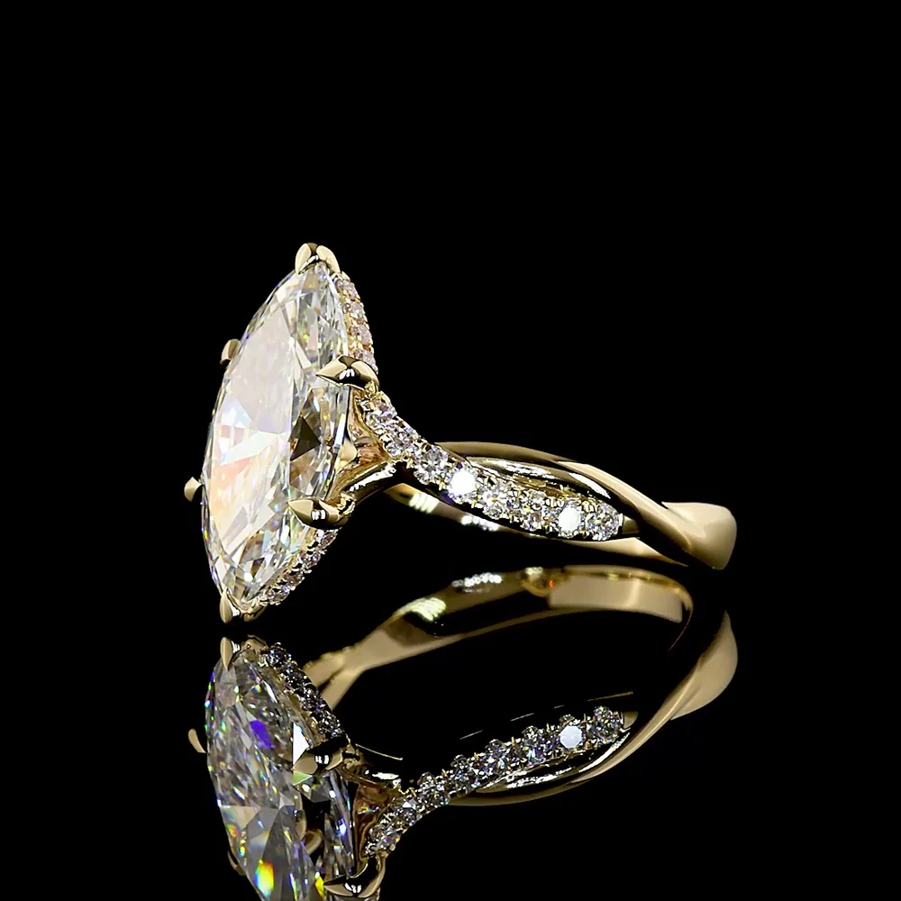 14K Yellow Gold Marquise Cut Lab Diamond Hidden Halo Ring - 3.35 Carat Total Weight with F VS1 Center Stone - Covaloro Fine Jewelry - Image 4
