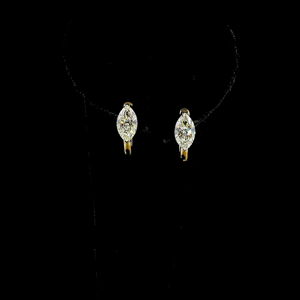 14K Yellow Gold Marquise Cut Lab Diamond Huggie Earrings - 2.02 Total Carat Weight with F VVS2 and F VS1 Stones - Covaloro Fine Jewelry