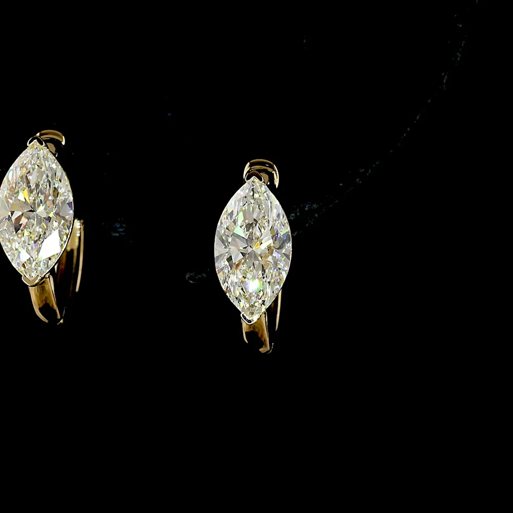 14K Yellow Gold Marquise Cut Lab Diamond Huggie Earrings - 2.02 Total Carat Weight with F VVS2 and F VS1 Stones - Covaloro Fine Jewelry - Image 2