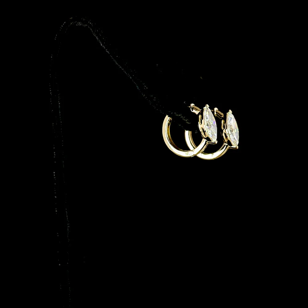 14K Yellow Gold Marquise Cut Lab Diamond Huggie Earrings - 2.02 Total Carat Weight with F VVS2 and F VS1 Stones - Covaloro Fine Jewelry - Image 3