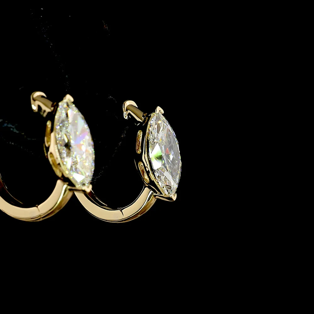 14K Yellow Gold Marquise Cut Lab Diamond Huggie Earrings - 2.02 Total Carat Weight with F VVS2 and F VS1 Stones - Covaloro Fine Jewelry - Image 4