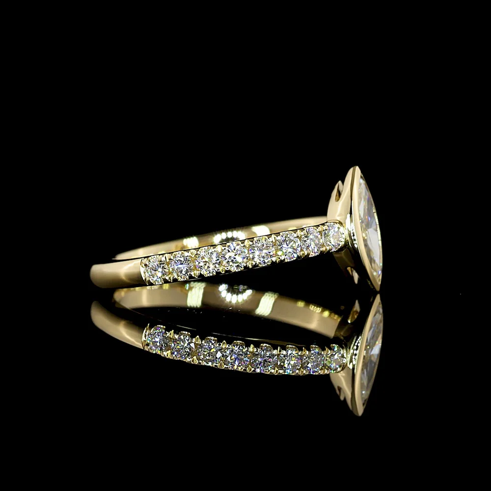 14K Yellow Gold Marquise Cut Lab Diamond Solitaire Ring with Diamond Accented Shank - 0.74 Carat Total Diamond Weight, E-F Color VS1 Clarity - Covaloro Fine Jewelry - Image 2