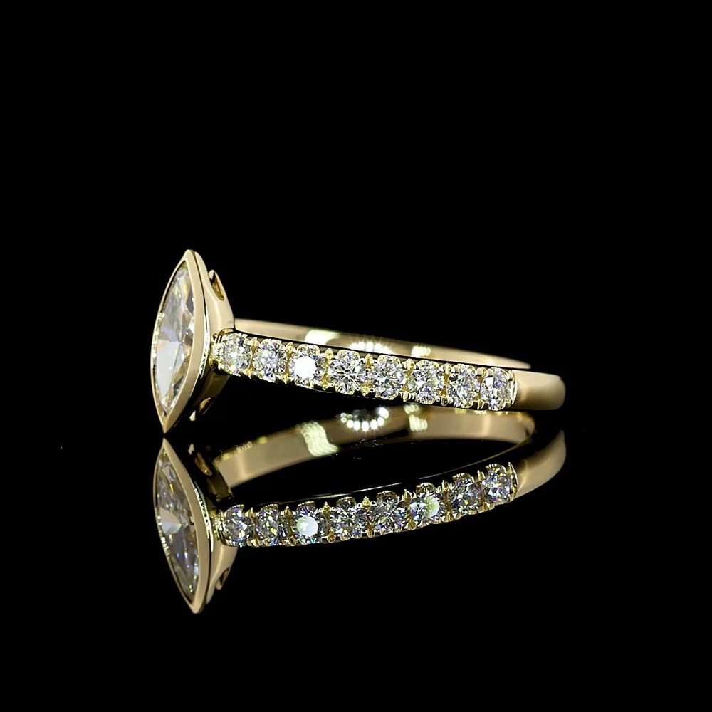 14K Yellow Gold Marquise Cut Lab Diamond Solitaire Ring with Diamond Accented Shank - 0.74 Carat Total Diamond Weight, E-F Color VS1 Clarity - Covaloro Fine Jewelry - Image 3