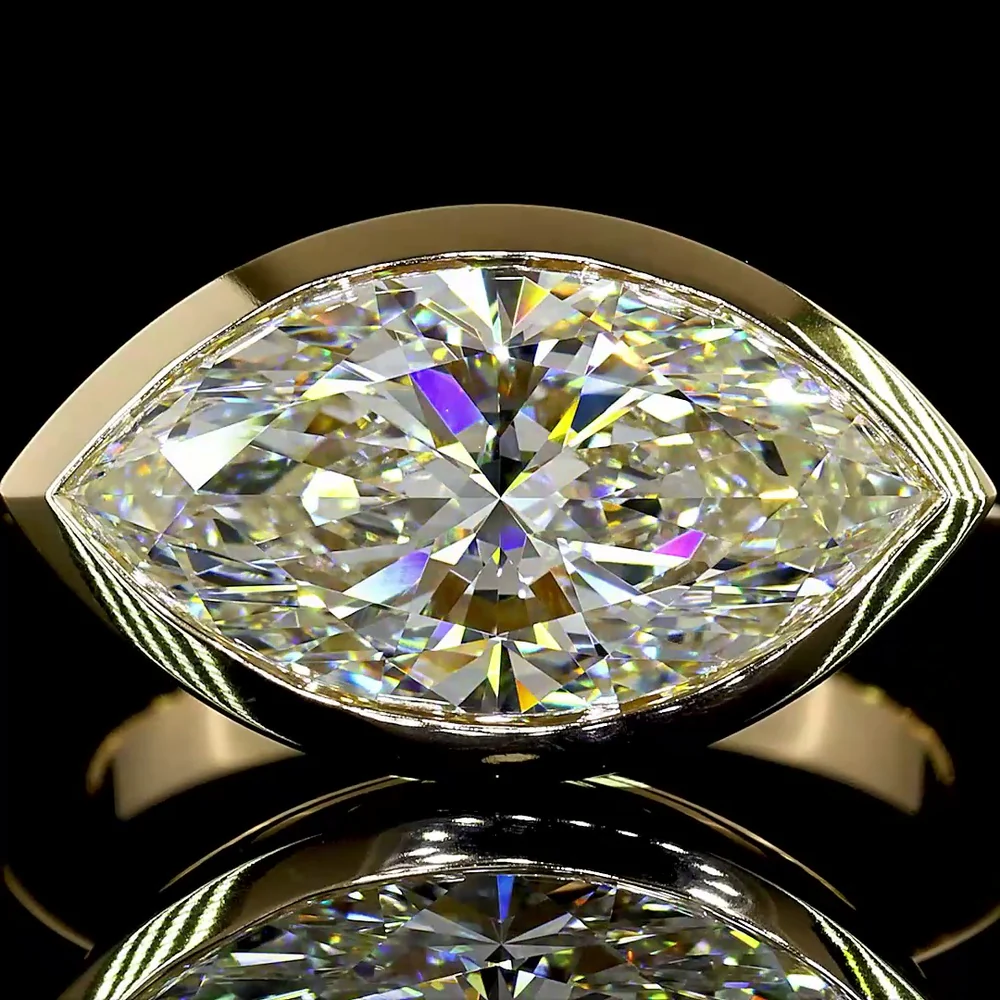 14K Yellow Gold Marquise Cut Lab Diamond Solitaire Ring with East-West Bezel Setting - 4.16 Carat Total Diamond Weight, E-F Color, VVS2 Clarity, IGI Certified - Covaloro Fine Jewelry - Image 2