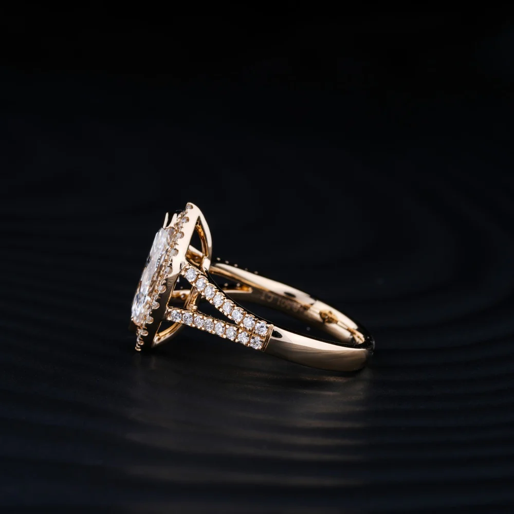 14K Yellow Gold Marquise Cut Lab Diamond Split Shank Ring with Halo - 3.96 Total Carat Weight, GIA Certified (3.15 Carat Center) - Covaloro Fine Jewelry - Image 4