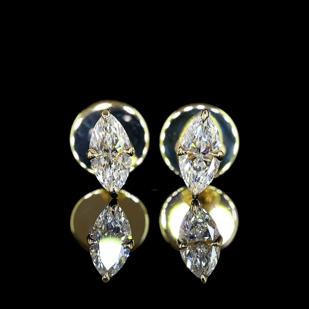 14K Yellow Gold Marquise Cut Lab Diamond Stud Earrings - 0.35 Carat Total Weight, E-F Color, VS Clarity - Covaloro Fine Jewelry - Image 2