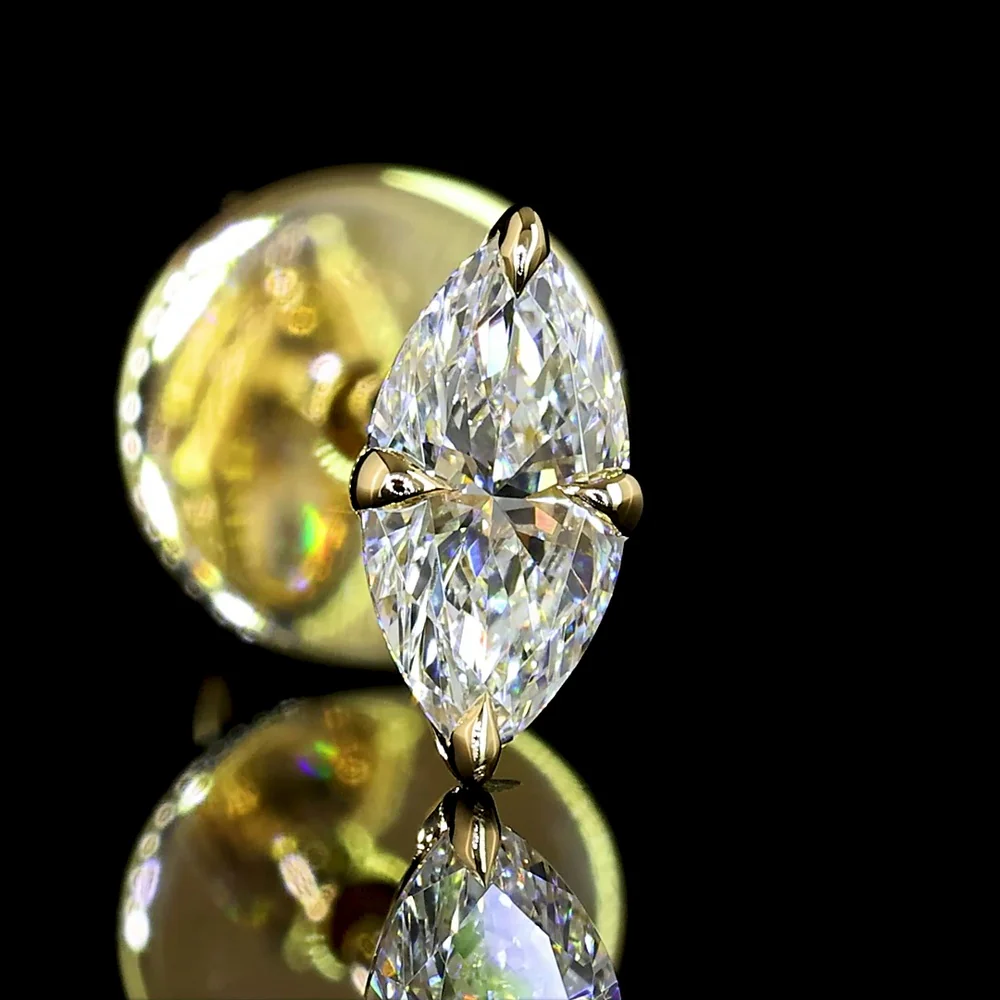 14K Yellow Gold Marquise Cut Lab Diamond Stud Earrings - 0.35 Carat Total Weight, E-F Color, VS Clarity - Covaloro Fine Jewelry - Image 3