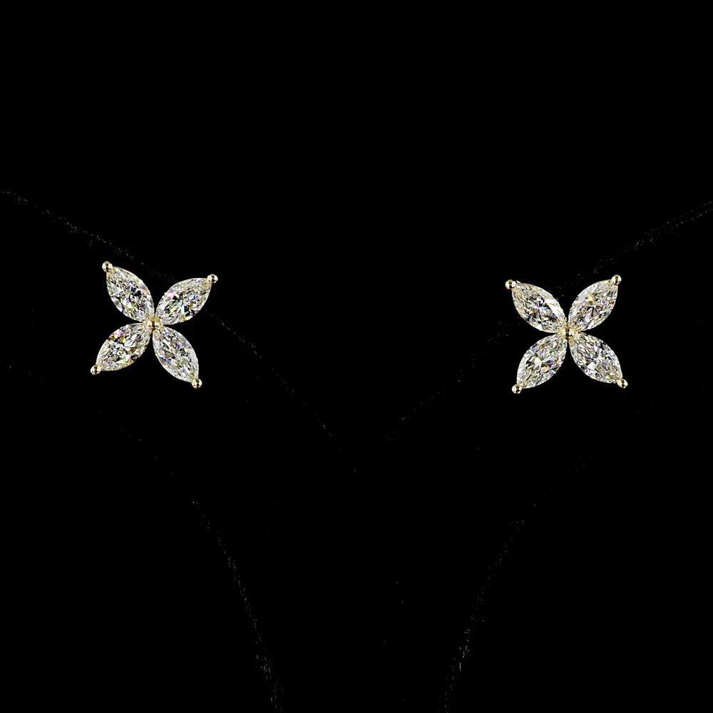 14K Yellow Gold Marquise Cut Lab Diamond Stud Earrings - 3.00 Carats Total Diamond Weight, E-F Color VS Clarity - Covaloro Fine Jewelry