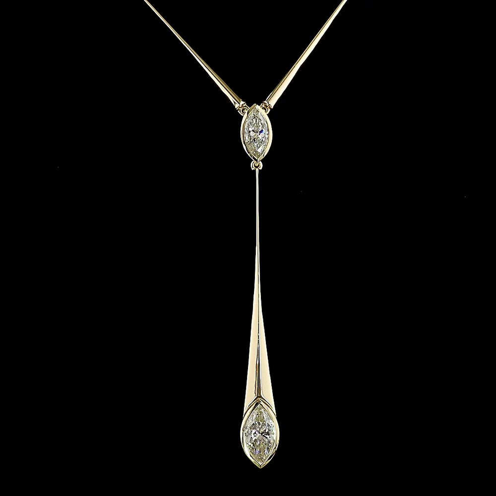 14K Yellow Gold Marquise Cut Lariat Necklace with Bezel Set Lab Diamonds - 3.06 Carat Total Weight - Covaloro Fine Jewelry - Image 2