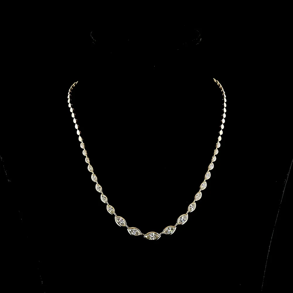 14K Yellow Gold Marquise Cut Riviera Necklace with Bezel Set Lab Diamonds - 4.95 Carat Total Weight - Covaloro Fine Jewelry
