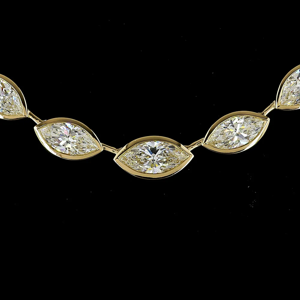14K Yellow Gold Marquise Cut Riviera Necklace with Bezel Set Lab Diamonds - 4.95 Carat Total Weight - Covaloro Fine Jewelry - Image 2