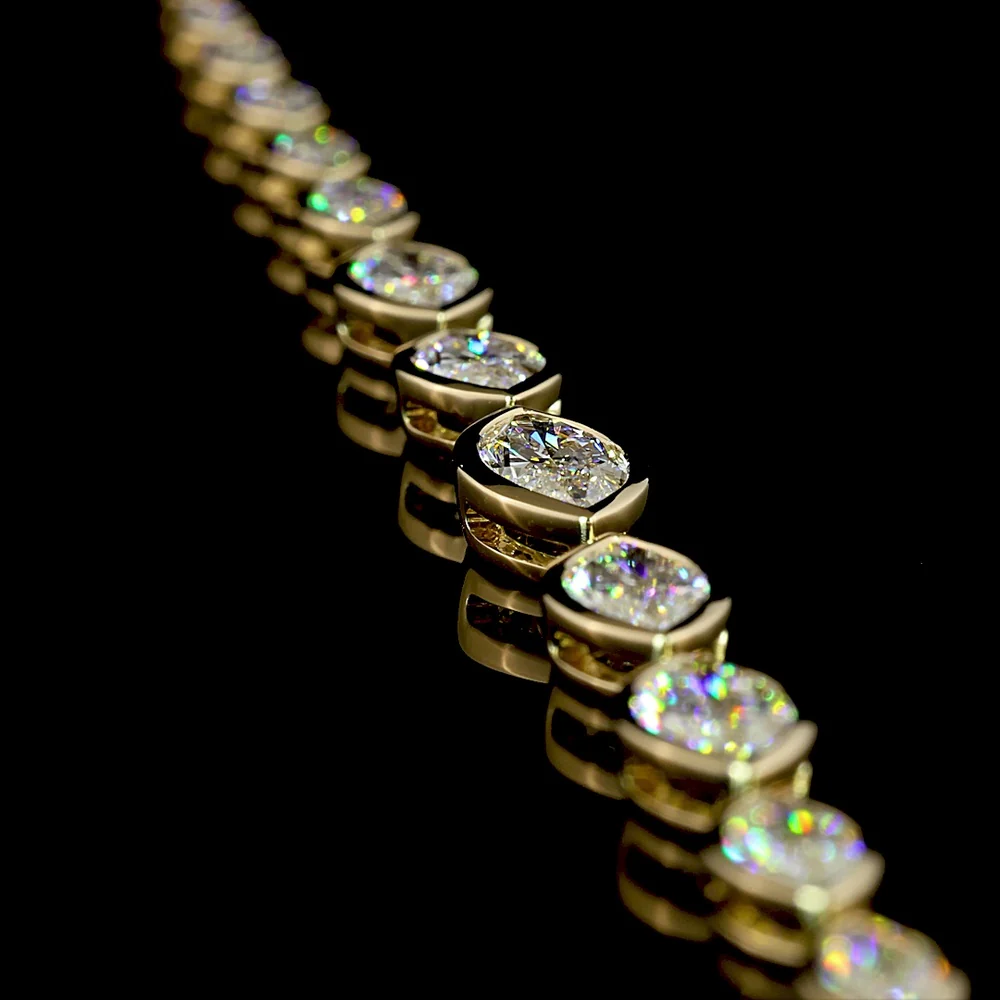 14K Yellow Gold Marquise Cut Riviera Necklace with Bezel Set Lab Diamonds - 4.95 Carat Total Weight - Covaloro Fine Jewelry - Image 3