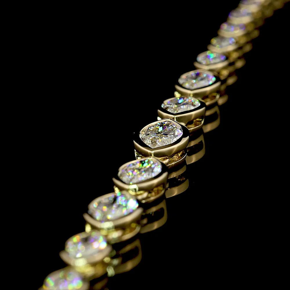 14K Yellow Gold Marquise Cut Riviera Necklace with Bezel Set Lab Diamonds - 4.95 Carat Total Weight - Covaloro Fine Jewelry - Image 4