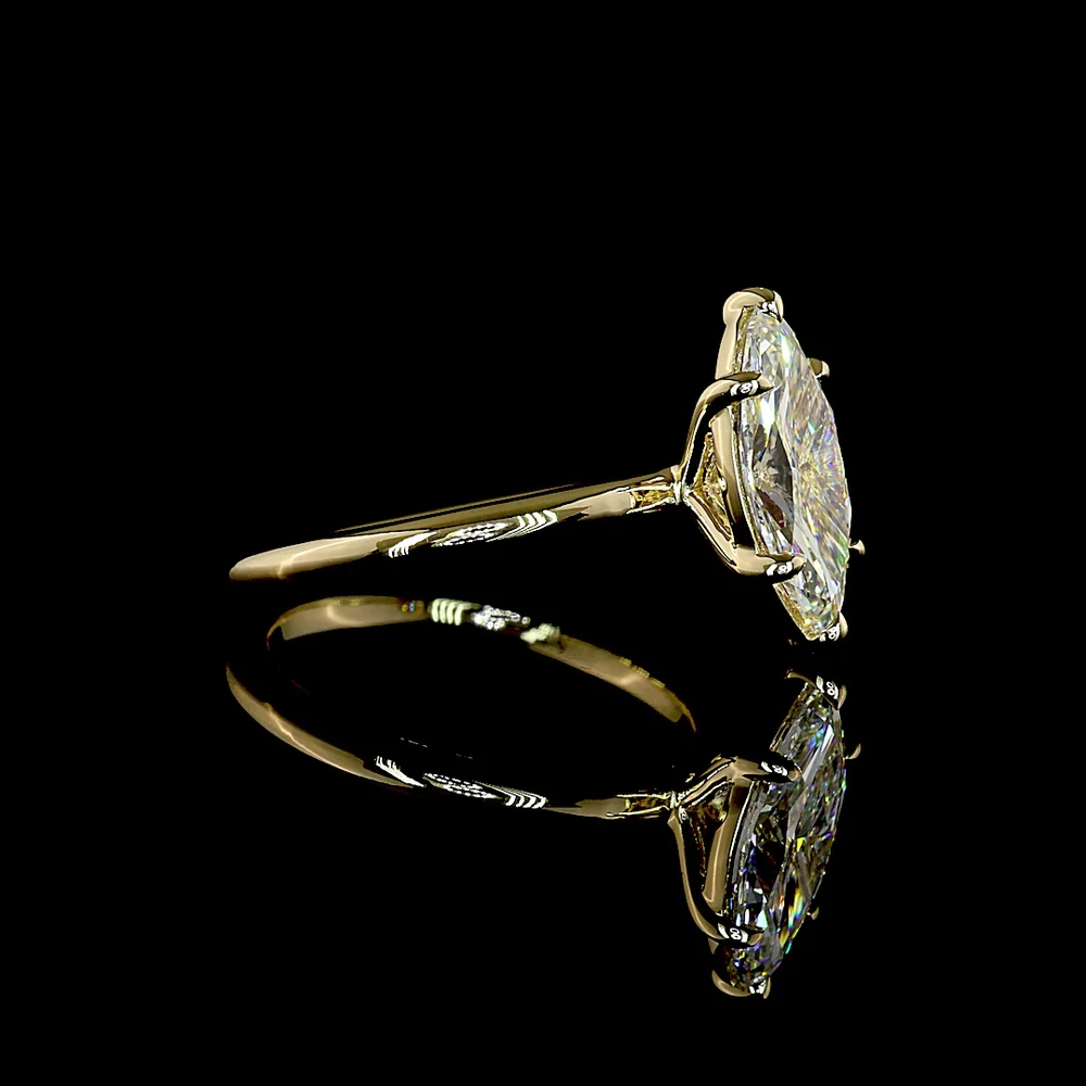 14K Yellow Gold Marquise Cut Solitaire Engagement Ring with Lab Grown E-F VVS2 Diamond - 2.15 Carat Total Diamond Weight - Covaloro Fine Jewelry - Image 2