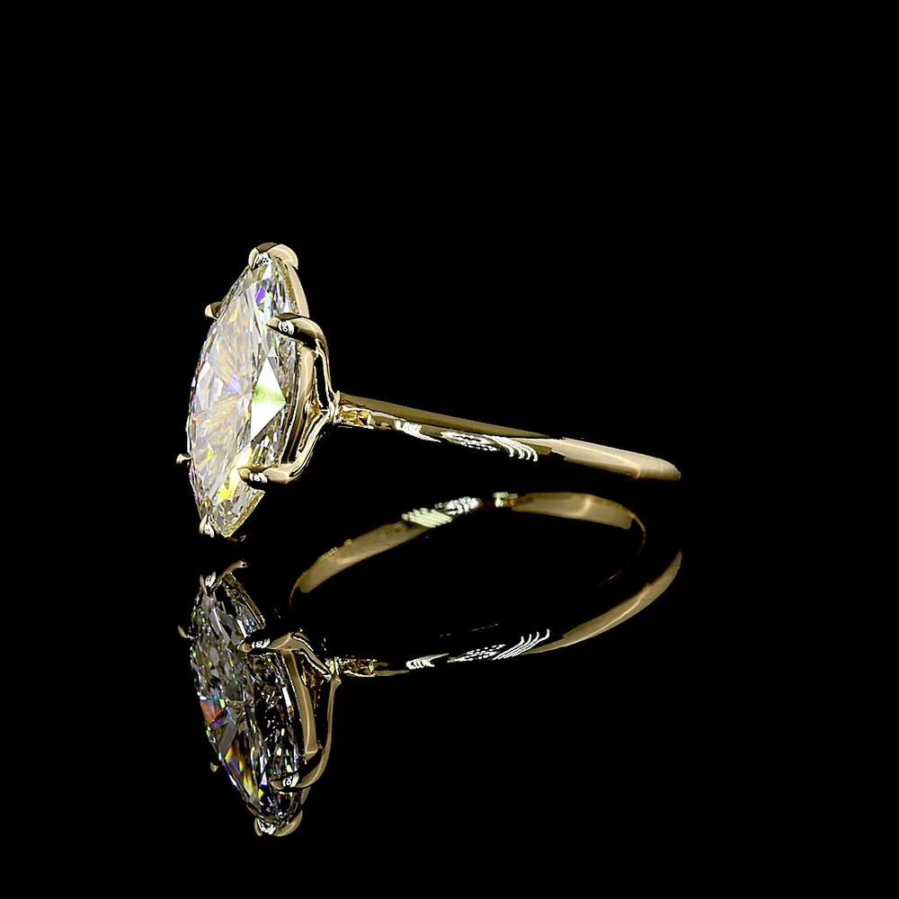 14K Yellow Gold Marquise Cut Solitaire Engagement Ring with Lab Grown E-F VVS2 Diamond - 2.15 Carat Total Diamond Weight - Covaloro Fine Jewelry - Image 3