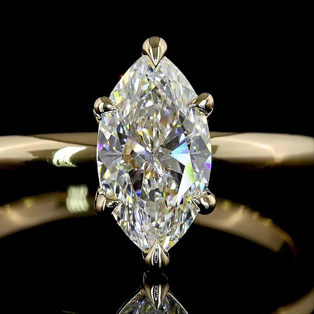 14K Yellow Gold Marquise Cut Solitaire Ring with 1.05 Carat Lab Grown D VVS1 Diamond - IGI Certified - Covaloro Fine Jewelry - Image 2