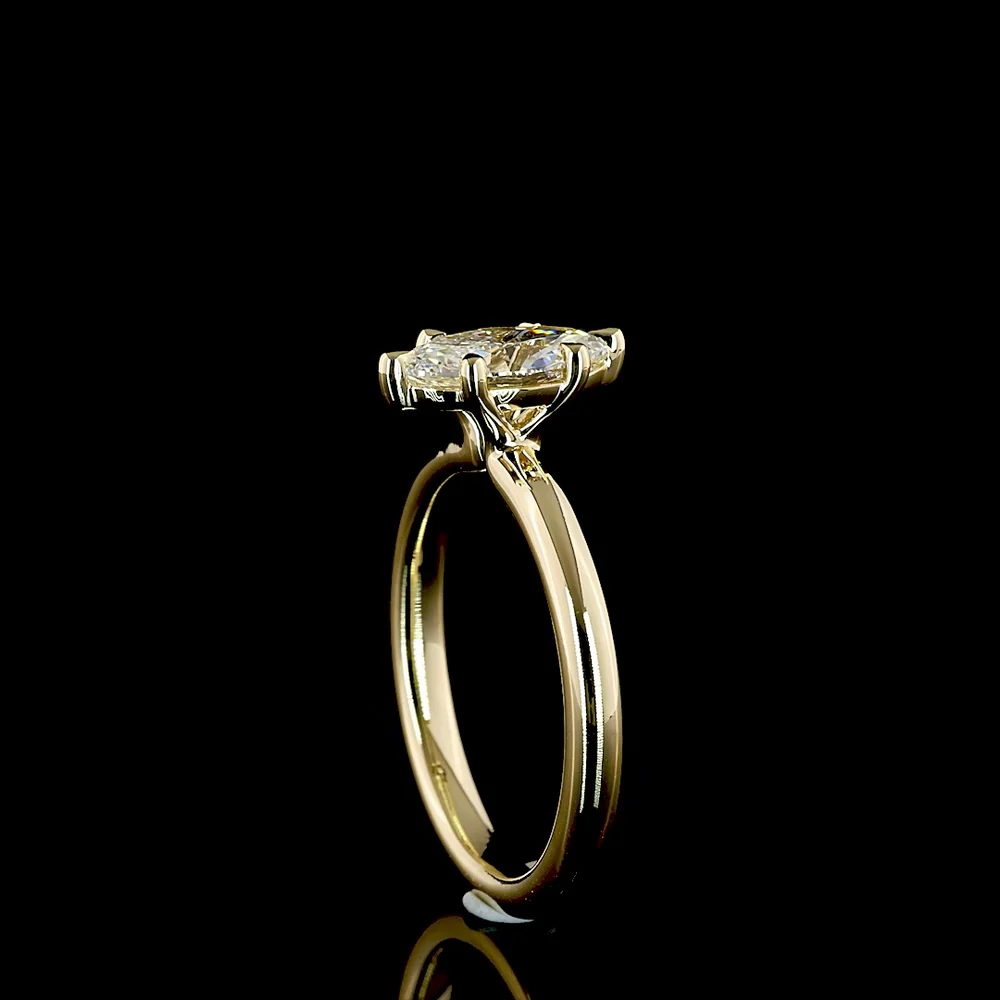 14K Yellow Gold Marquise Cut Solitaire Ring with 1.05 Carat Lab Grown D VVS1 Diamond - IGI Certified - Covaloro Fine Jewelry - Image 3